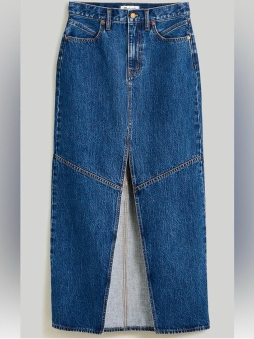 Madewell Denim Mid Rise Maxi Jean Skirt Pineland Wash Size 32